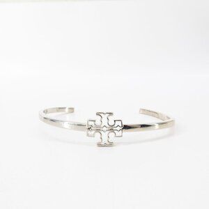 Tory Burch Britten Logo Cuff Bracelet Silver OS